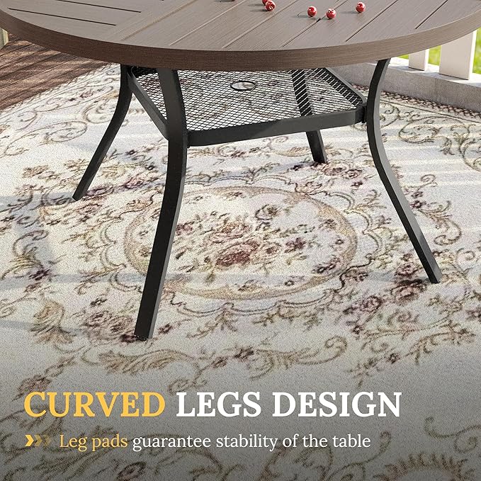 VICLLAX Round Patio Table with Adjustable Umbrella Hole for 6, All Weather Metal Outdoor Dining Table for Lawn Garden, 47.2" Outdoor Coffee Table, Grey Wood-Like Tabletop HOME