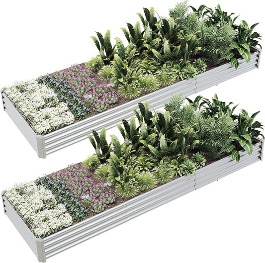 12x4x1ft(2 Pack) Raised Garden Beds Outdoor Kit, Galvanized Planter Garden Boxes Outdoor, Metal Raised Garden Beds for Vegetables,Fruits,Herb,Flower,Silver kingddeergardenbed