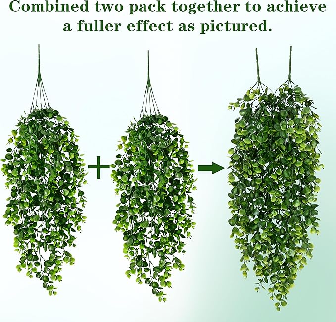 Waipfaru 4Pcs Fake Hanging Plants 2.7ft Fake Plants Eucalyptus Leaves UV Resistant Fake Vines Ivy Artificial Plants Outdoor Faux Plants Indoor Bedroom Living Room Boho Wall Porch Shelf Decor Waipfaru