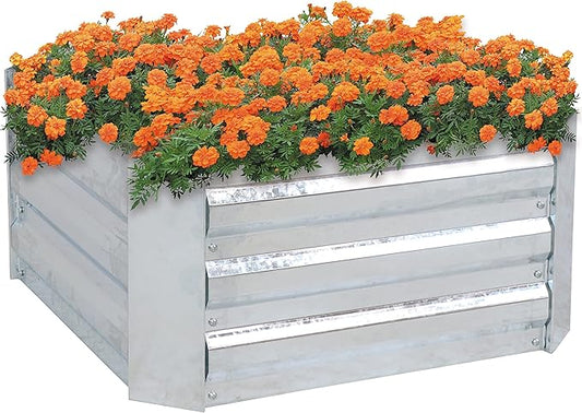 Sunnydaze 11.75" H Raised Metal Garden Bed - Galvanized Raised Garden Bed Outdoor for Vegetables and Flowers - Silver - Square SunnydazeDecor