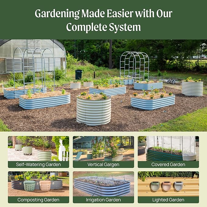 Vego garden 26" Extra Tall Raised Garden Bed Kits, 4 in 1 Modular Raised Planter Box for Vegetables Flowers Fruits Oval Metal Raised Garden-Olive Green VegoGarden