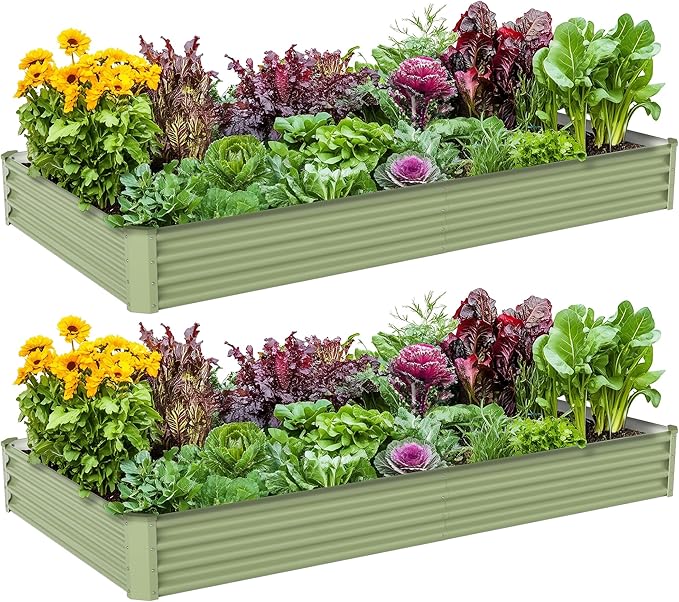 2PCS 8x4x1FT Galvanized Raised Garden Bed, Galvanized Planter Raised Garden Boxes Outdoor, Large Metal Raised Garden Beds for Vegetables-Green AyenGuard