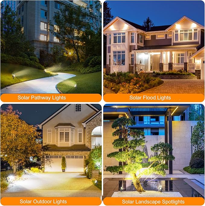 SUNLONG Solar Spotlights Outdoor Waterproof Bright Solar Wall Lights Led Security Flood Light Solar Powered for Flag Patio Front Door Driveways-Automatically Activates at Dusk to Dawn (Warm White) MakeYournightBrightandWarm