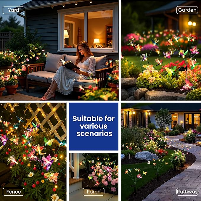 Solar Garden Lights,Swaying Butterfly Lights Outdoor Decorative,6pack Warm White LED Solar Lights for Outside Yard,Lawn,Patio,Pathway Decoration Gardening Gifts Suncket