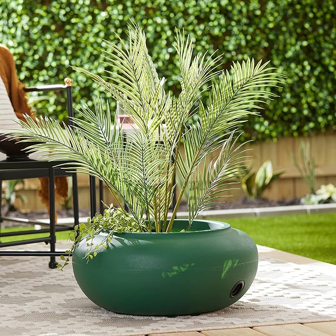 The HC Companies RZ.GH210DF1C001LRDJH 21 Inch Diameter Lightweight Garden Hose Storage Pot for 75-100 Ft Hoses, Pairs w/Terrazzo Series Pots, Green, Grassy Green TheHCCompanies