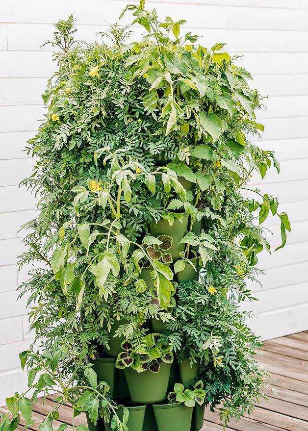 Greenstalk 7 Tier Leaf Vertical Planter for Growing a Variety of Strawberries, Vegetables, Herbs, & Flowers (Evergreen) GreenStalkVerticalGardens