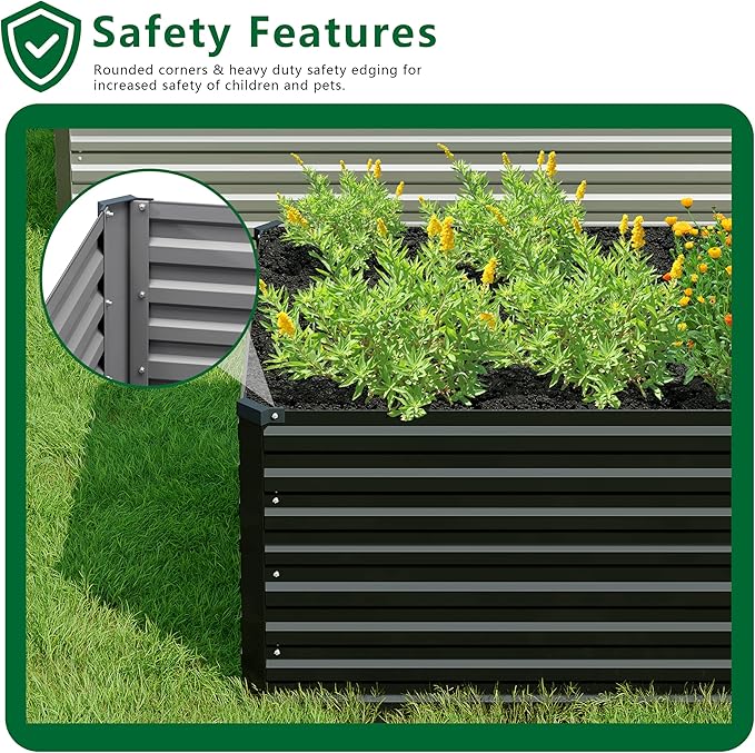 6x3x2FT Galvanized Raised Garden Bed Kit,Vegetable Plant Boxes-Rectangle Metal Flower Box,Large Planter Raised Beds Outdoor Garden for Planting,Fruit,Herb-Black DIIYIV