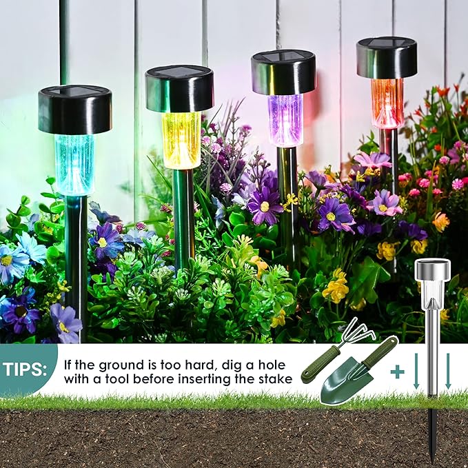 GIGALUMI Solar Lights Outdoor Waterproof, 12 Pack, Stainless Steel LED Solar Garden Lights for Patio, Lawn, Yard and Landscape, Garden Decor Patio Decor,Multicolor GIGALUMI
