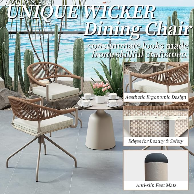 TWT Patio Dining Chairs Outdoor Stackable Dining Chairs for All Weather, Breathable Textilene Garden Outdoor Furniture for Backyard Deck (Brown, Rotatable Set of 2) TWT