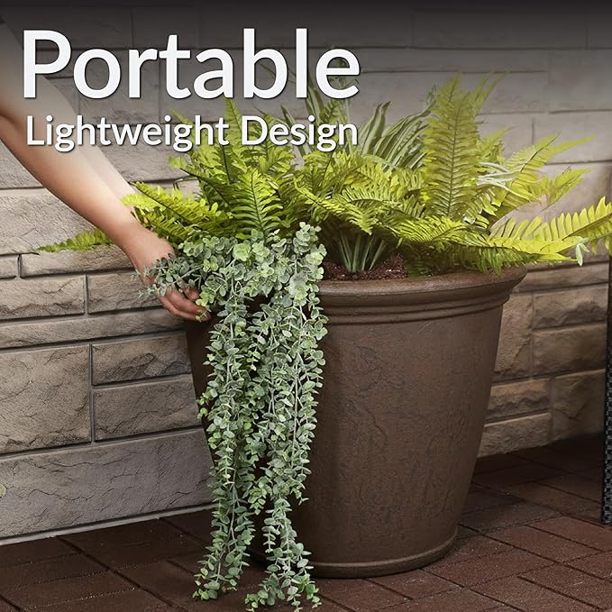 Sunnydaze 24-Inch Anjelica Large Plastic Pot for Plants - Outdoor Double-Walled Large Plastic Planter with Drillable Drainage Holes- Rust SunnydazeDecor