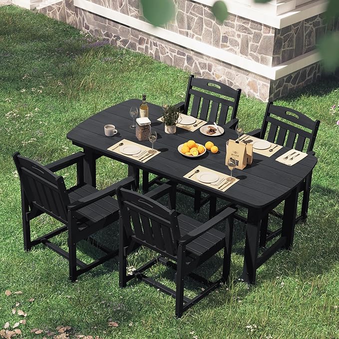 HDPE Outdoor Patio Dining Set with Table & 4 Chairs, All-Weather 5-Piece Outdoor Table and Chairs, 2" Umbrella Hole, Patio Furniture for Garden, Backyard, Deck | Matte Black Suunyn