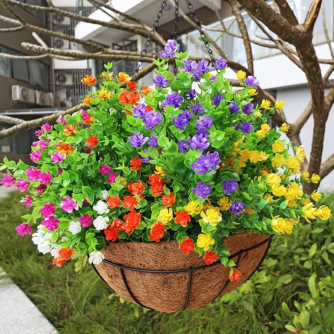 20 Bundles Artificial Flowers Outdoor Fake Plants, UV Resistant No Fade Faux Plastic Greenery Shrubs for Hanging Planter Garden Porch Window Box Outside Decoration,Home Indoor Decor, 5 Colors YIBUKIY