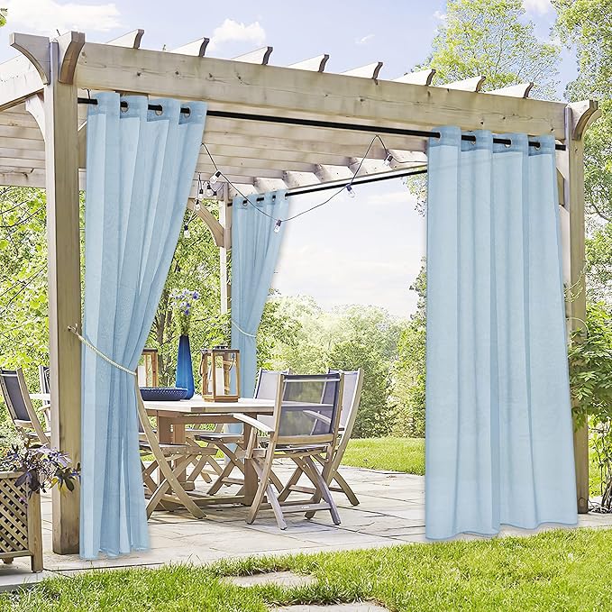 RYB HOME Sheer Curtains Outdoor - Linen Look Translucent Drapes Waterproof, Light Filtering Quick Dry Sheers for Exterior Patio Porch Wedding, 54" Wide by 96" Long, 2 Panels, Navy Blue RYBHOME