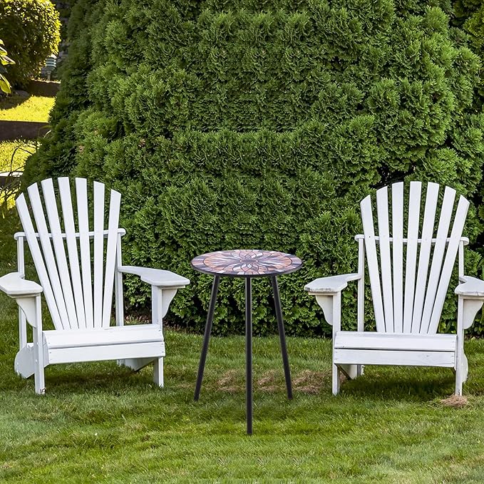 Party Zealot Metal Mosaic Round Side Tables Set of Two 13.4" Small Outdoor Patio Round Accent Coffee Tables Indoor Corner Stand for Small Spaces Weather-Resistant for Balcony Plant Stand PartyZealot