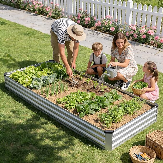 Galvanized Raised Garden Bed Outdoor | Metal Raised Garden Bed for Gardening 2Pack | Large Planter Box for Vegetables Flowers Fruits | Easy Assembly & Safety Design Flower Beds 8x4x1ft Silver Zettfuly