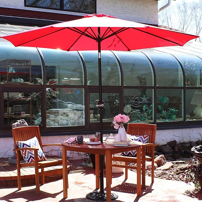 Sunnydaze Outdoor Patio Umbrella - Polyester Table Market Umbrella with Push-Button Tilt and Crank - 8 Sturdy Ribs - Red - 9ft SunnydazeDecor