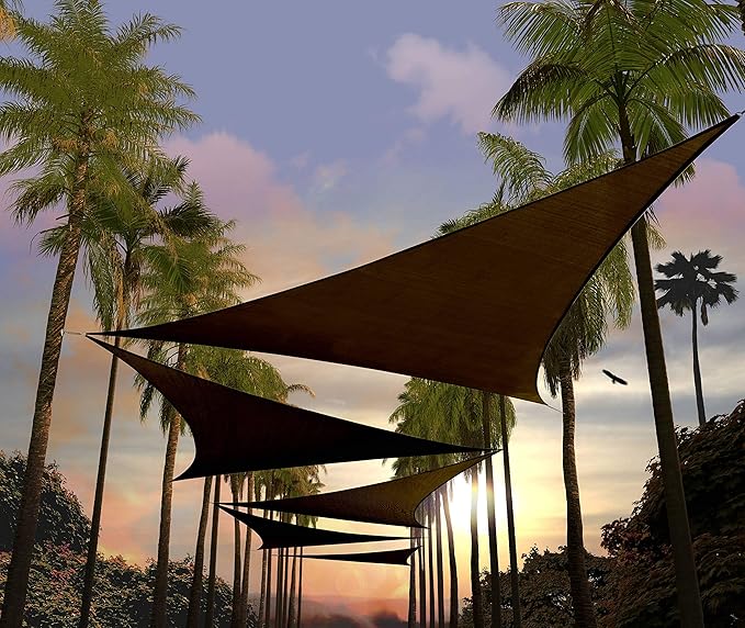Amgo 22' x 22' x 22' Brown Triangle Sun Shade Sail Outdoor Canopy Awning UPF50+ AGTAPRT12, 95% UV Blockage, Water & Air Permeable, Commercial Standard Heavy Duty (We Make Custom Size) Amgo