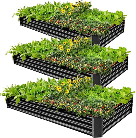 Land Guard 3 Pack 6×3×1ft Galvanized Metal Raised Garden Bed, Metal Planter Kit Box Outdoor for Deep-Rooted Vegetables, Flowers, Green and Herbs, Gray LandGuard