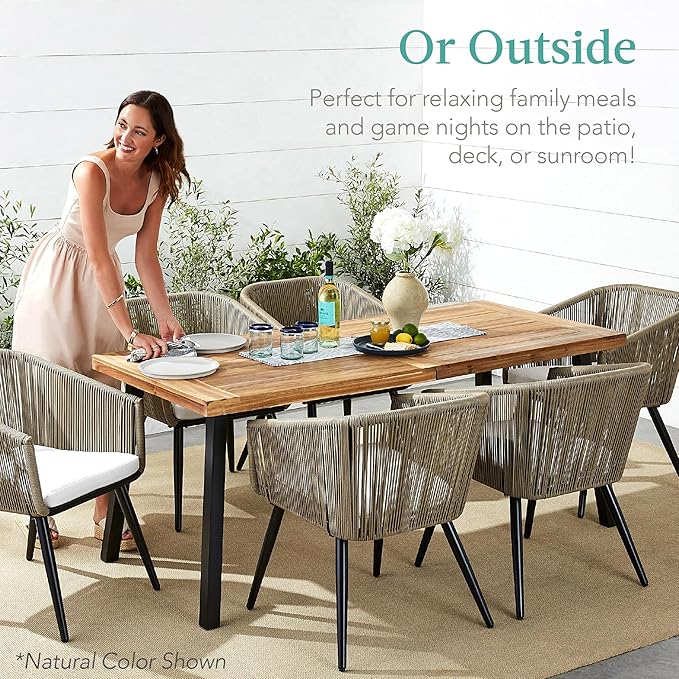 Best Choice Products 6-Person Indoor Outdoor Acacia Wood Dining Table, Picnic Table w/Powder-Coated Steel, 350 Pound Capacity Legs - Walnut Brown BestChoiceProducts