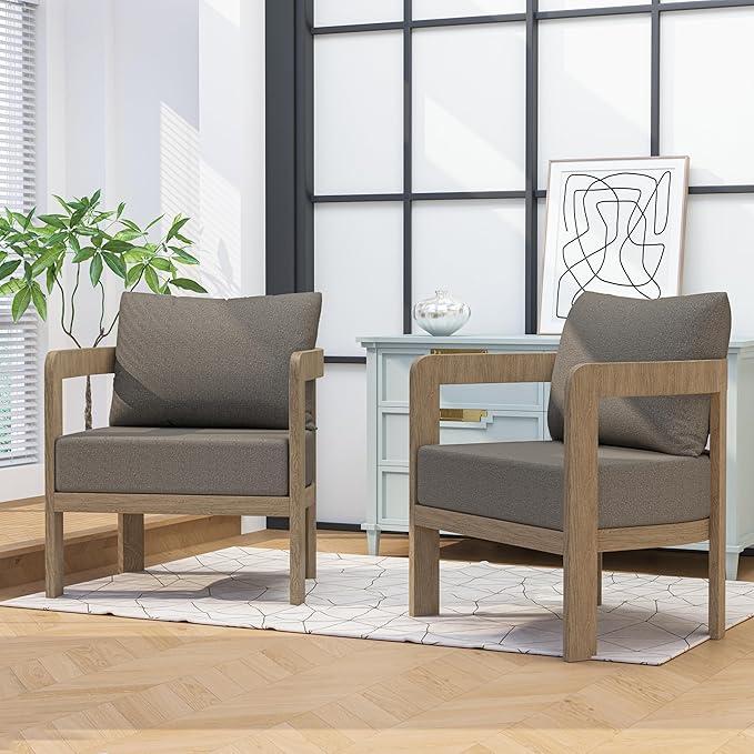 Outdoor Furniture Set, 2Pcs Patio Armchairs, Metal Modern Outside Furniture with 6'' Thick Cushions, Outdoor Conversation Set Balcony Chairs for Backyard, Porch,Deck,Brown COMLAXFIELD