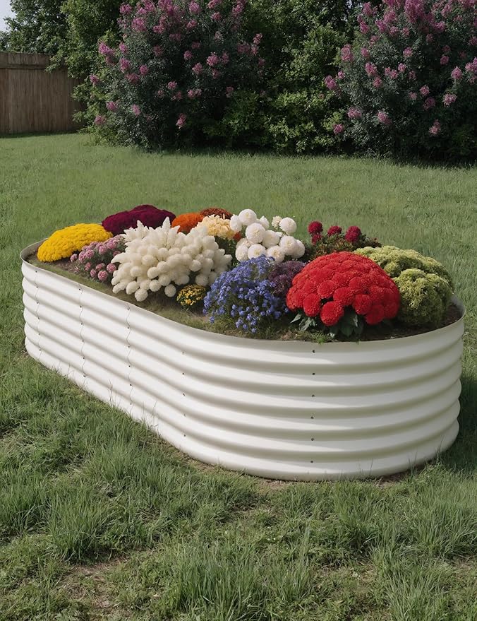 GarveeLife 10x4x1.5 ft Galvanized Raised Garden Bed - 18“ Tall Metal Planter Box for Vegetables, Flowers, Herbs, Rust-Resistant Outdoor Garden Box, Easy Assembly Raised Beds for Gardening, Beige GarveeLife