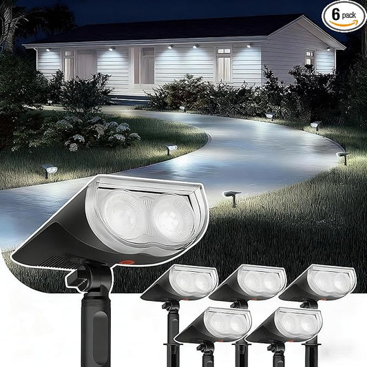 Linkind Solar Lights Outdoor StarRayS, Bright Solar Spot Lights Outdoor, IP67 Waterproof Spotlights for Garden Yard Landscape Walkway Patio Tree (Daylight, 6 Pack) Linkind