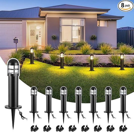 8 Pack LED Low Voltage Bollard Pathway Lights, 12V 200LM IP67 Waterproof Landscape Lighting for Garden, Driveway, Festive Outdoor Decor, 2700K Warm White MOON-DE-AGE