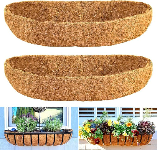 Coco Liners for Planters - 2 Pack 30 Inch Trough Coconut Liners for Planters, Window Box Coco Liners, 100% Natural Coconut Fiber Liners for Wall Hanging Basket, Window Box, Fence Baskets LCHUANG