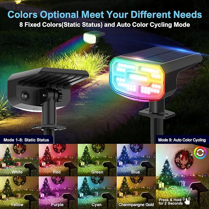 Color Changing Solar Spot Lights Outdoor Waterproof IP65,9 Lighting Modes Multicolor RGB Christmas Spotlight for Porches Yard Gardens Landscape Deconrations-4 Pack JEJOT