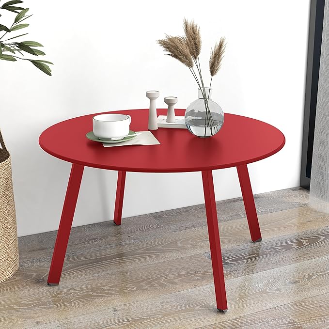 Grand patio Round Steel Patio Coffee Table, Weather Resistant Outdoor Large Side Table, (Red, 1PC) GrandPatio