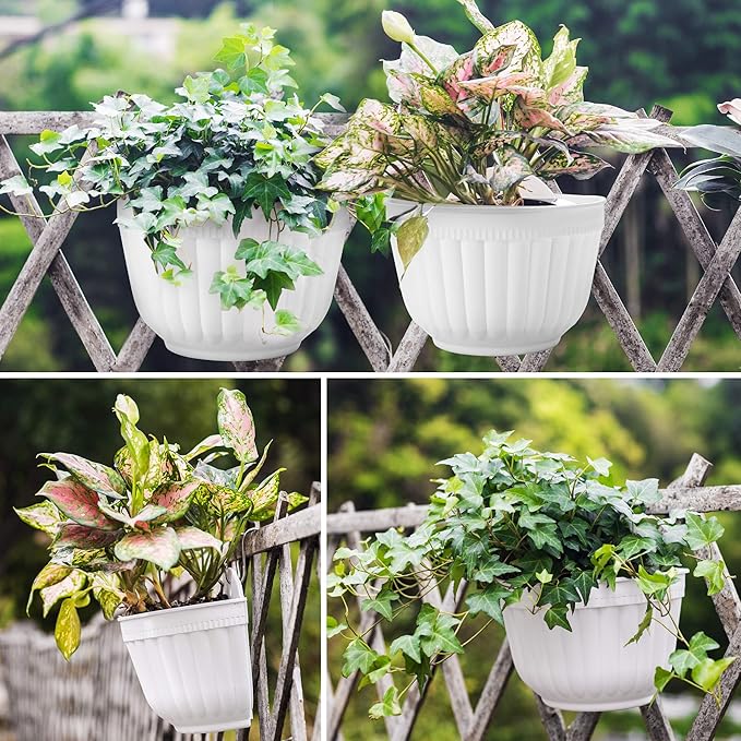 ORIMERC 4 Pack White Wall Planter Pots Vertical Living Wall Hanging Planters Wall Mounted Planter Holder with Drainage Hole for Indoor Outdoor Plants Wall Decor with Hooks/Screws OrimercGarden