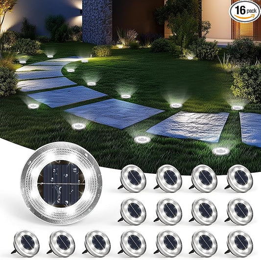 SOLPEX 16 Pack Solar Ground Lights Outdoor Waterproof, Solar Powered Pathway Lights, Landscape Lighting for Garden Walkway Driveway Backyard Decor (Cool White) Solpex