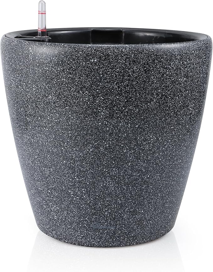 Dexceder 13x12 Self Watering Planter with Wheels Indoor Outdoor, Inner Pot Design, Thickened Large Floor Standing Flower Plant Pot with Water Level Indicator (Stone Matte) Dexceder