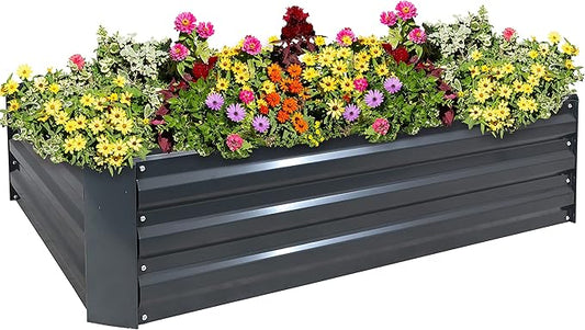 Sunnydaze 11.75" H Raised Metal Garden Bed - Galvanized Raised Garden Bed Outdoor for Vegetables and Flowers - Dark Gray - 4' x 3' Rectangle SunnydazeDecor