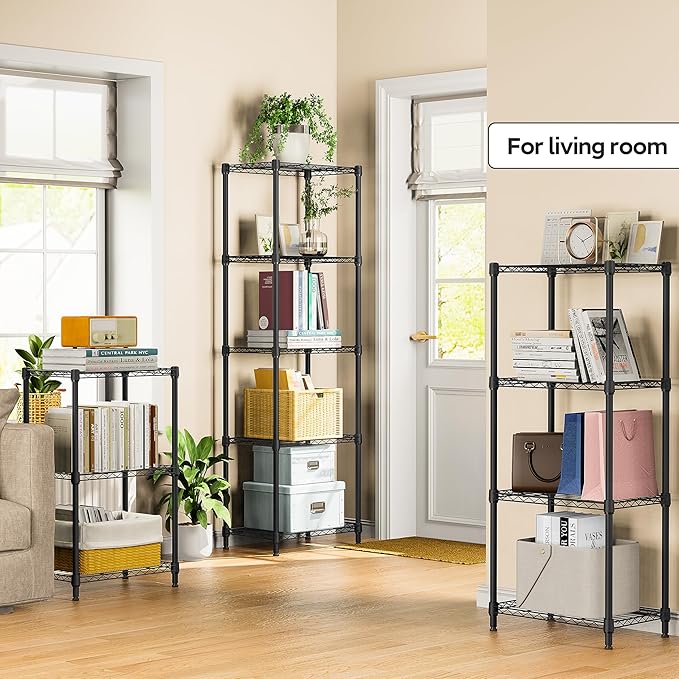 4 Tiers Shelf Metal Storage Shelves Wire Rack Closet Organizers with Wheel for Garage Kitchen Bathroom Laundry Black 11.8" D x 17.7" W x 41.9" H MEIGAOPLASTICANDMETALHKCOLIMITED