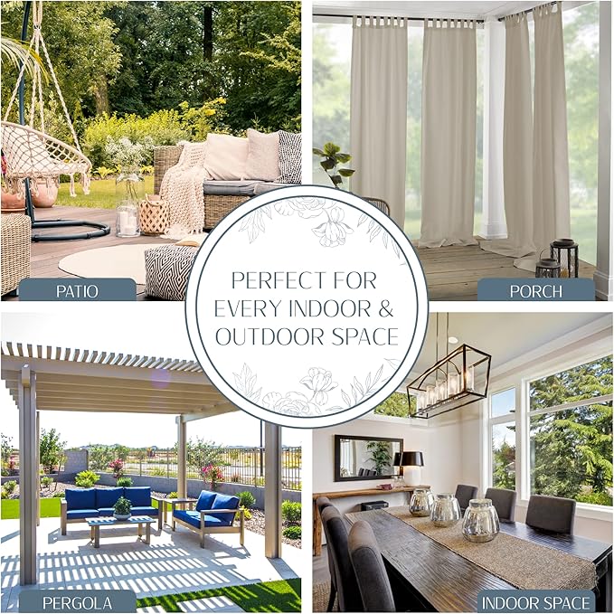 Elrene Home Fashions Matine Weatherproof Tab-Top Indoor/Outdoor Solid Color Curtain Panel for Porch, Pergola, Patio, Deck, 52”W x 84”L, Taupe ElreneHomeFashions