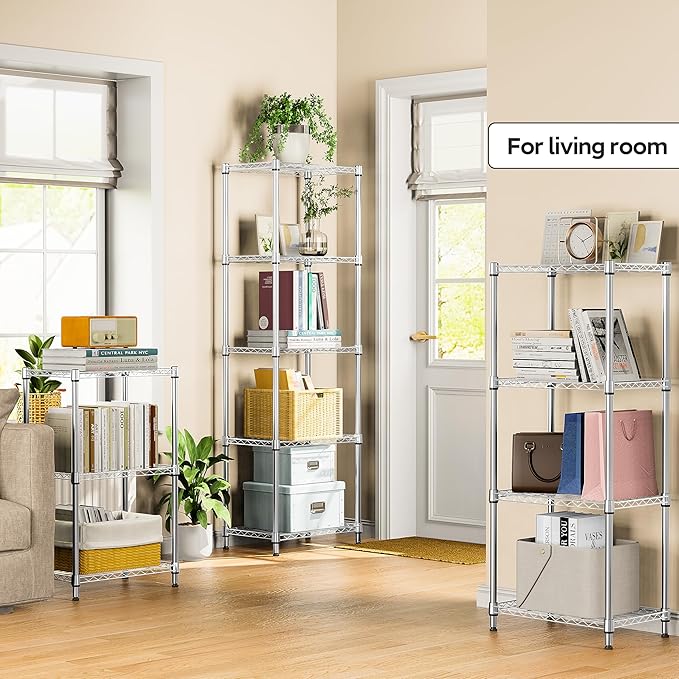 3 Tiers Shelf Metal Storage Shelves Wire Rack Closet Organizers with Wheel for Garage Kitchen Bathroom Laundry Chrome 11.8" D x 17.7" W x 28.8" H MEIGAOPLASTICANDMETALHKCOLIMITED