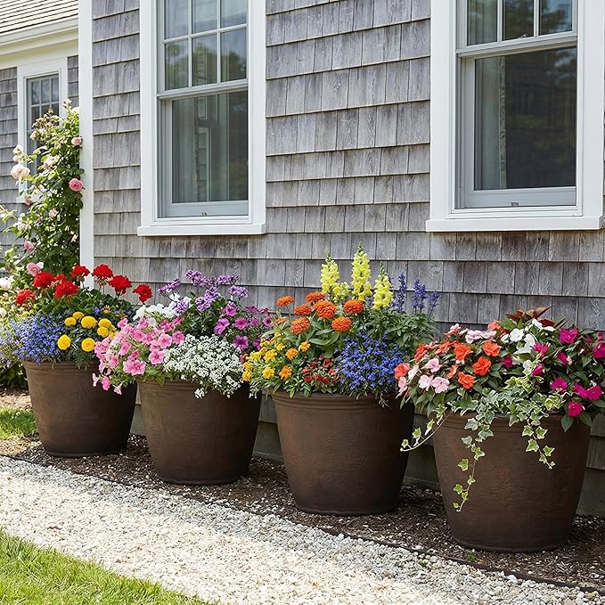 Sunnydaze 20-Inch Anjelica Large Plastic Pot for Plants - Outdoor Double-Walled Large Plastic Planter with Drillable Drainage Holes - Sable - 2pk SunnydazeDecor