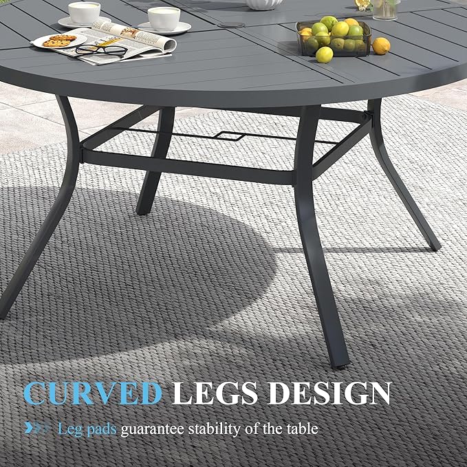 VICLLAX Patio Table and Chair Set of 8, All Weather Metal Round Outdoor Dining Furniture Set-53 Round Outdoor Table and Chairs, Black Tabletop HOME