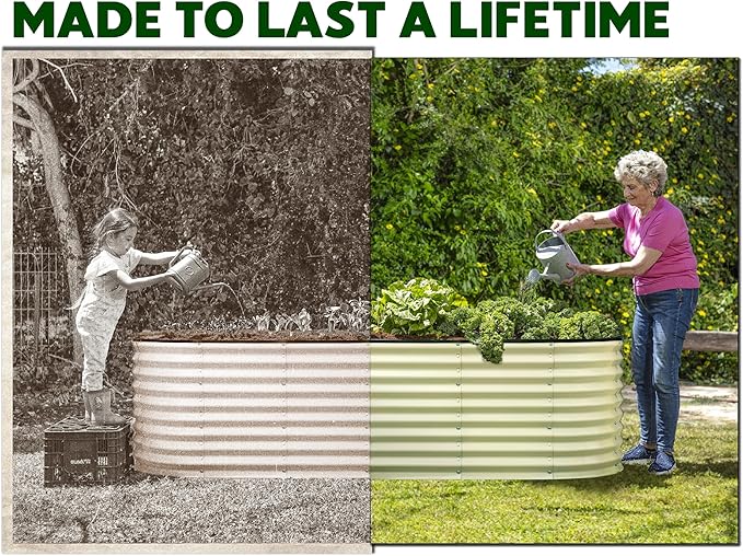 Plant & Plot Galvanized Raised Garden Beds Outdoor // 4×2×2 ft Planter Raised Beds for Gardening, Vegetables, Flowers // Large Metal Garden Box (White) // Patented Tool-Free Design PlantPlot