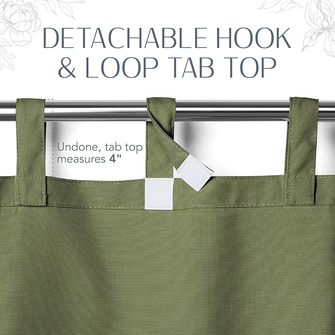 Elrene Home Fashions Matine Weatherproof Tab-Top Indoor/Outdoor Solid Color Curtain Panel for Porch, Pergola, Patio, Deck, 52”W x 108”L, Green ElreneHomeFashions