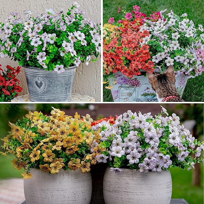 Artificial Flowers for Outdoors Fake Plants - 16 Bundles Faux Outside Greenery Boxwood UV Resistant No Fade Plastic Shrubs Fall Decor Farmhouse Home Garden Mums (White) AXYLEX