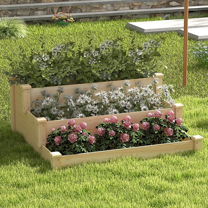 Giantex 3-Tier Raised Garden Bed, Tiered Planter Box w/Open-Ended Base, Fir Wood Elevated Raised Beds for Gardening, Vegetable Flower Herb Fruit, Perfect for Patio, Lawn, Backyard Giantex