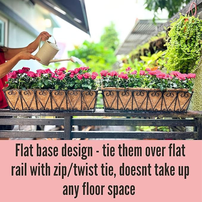 LaLaGreen Wall Planter - 4 Pack, 30 Inch Large Black Window Flower Basket Boxes Outdoor Attach House, Rectangular Deck Railing Hanging Pot with Coco Liner Over Rail Fence Balcony Patio Porch L%C3%A1L%C3%A1Green