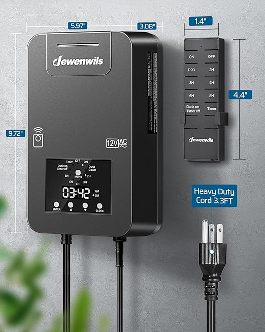 DEWENWILS 300W Low Voltage Landscape Transformer, Photocell Sensor & Timer, 120V AC to 12/14V AC, Landscape Lighting Transformer Outdoor, Weatherproof for Spotlights, Garden Lights DEWENWILS