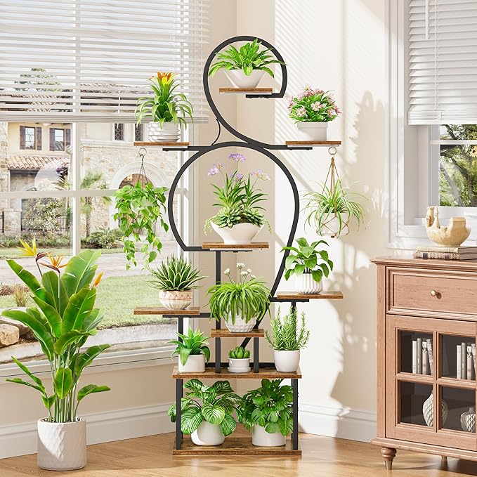 POZILAN Plant Stand Indoor with Grow Light - 9 Tiered 63" Tall Indoor Plant Shelf for Multiple Plants, Large Plant Shelf with Grow Light, Lighted Plant Stand for Indoor Plants POZILAN