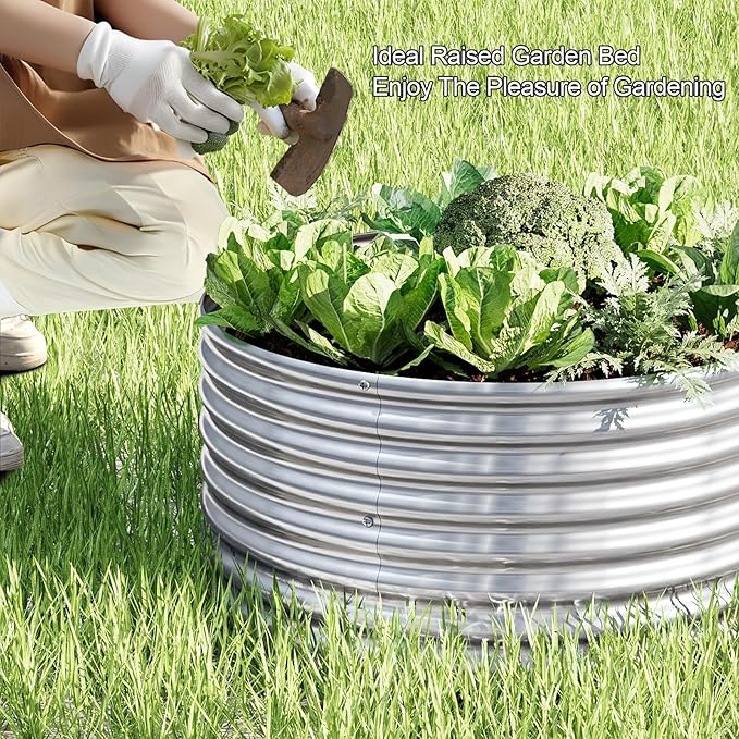 4 Pack 3x3ft Round Galvanized Raised Garden Bed Outdoor, Metal Garden Bed for Vegetables, Above Ground Garden Box for Flower, Steel Raised Beds for Gardening - 3ftx3ftx10inch Mostmahes