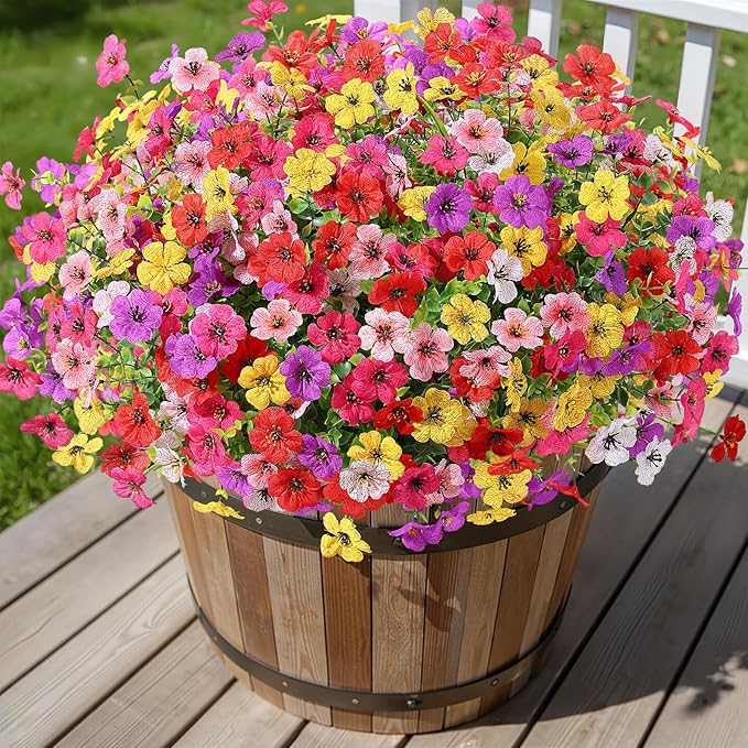 Alupssuc 32 Bundles Artificial Flowers for Outdoors Decoration, UV Resistant Silk Faux Daisy Flora Spring Fake Plastic Plants Greenery for Outside Indoor Yard Home Porch Window Box Decor, Mix 6 Colors Alupssuc