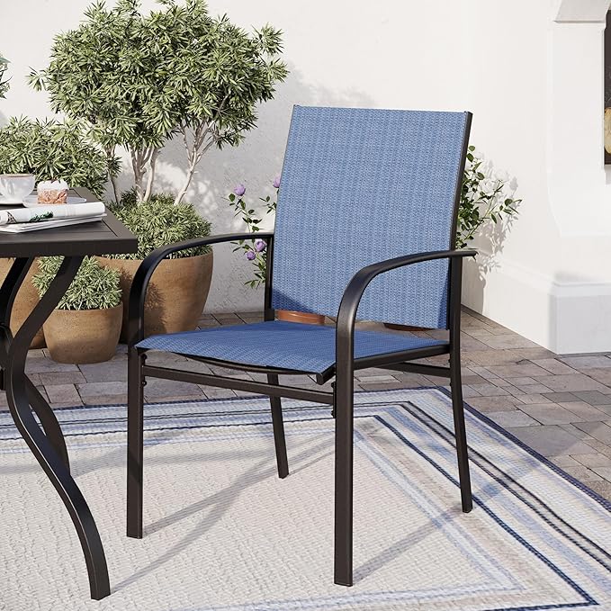 Patio Dining Set for 8, 60" x 60" Square Metal Table with Umbrella Hole, 8 x Stable Dining Chairs, Outdoor Table and Chairs Set for Lawn Backyard and Deck, Blue SUNSHINEVALLEY