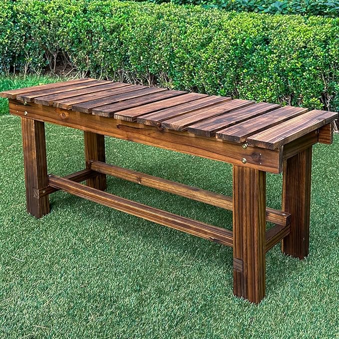 Outdoor Garden Bench, 3-Person Wood Patio Bench Weatherproof Outdoor Backless Bench, Anti-Corrosion and Anti-Rust Garden Benches for Garden Lawn Porch Park Backyard (Carbonized,47.25''/120cm) LSPYYDS